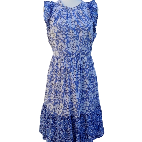J. Crew Dresses & Skirts - J. Crew Cotton Tiered Ruffle Midi Dress Blue Floral Women's size 10